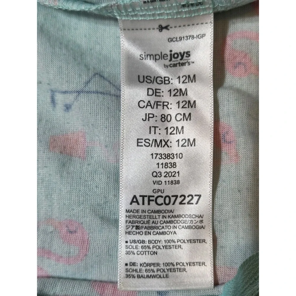M345 Simple Joys by Carter's Baby Girls 12M 2 Pc Sleeper Lot Strawberry Flamingo